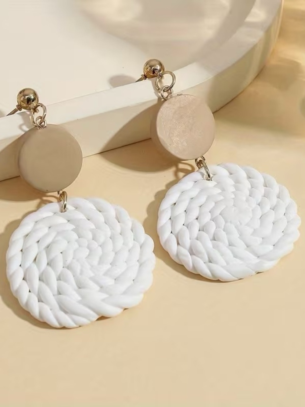 White Woven Earrings Boho Round Drop Earrings